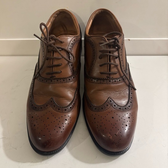 JH Bass & Co Brown Leather Wingtip Oxford Men’s Preppy Lace-up Shoes Size 7.5 - Picture 1 of 9